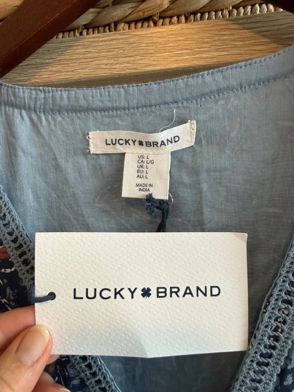 NWT Lucky Brand Cotton Blend Knee Length Woven Button Front Printed Dress, L - Picture 2 of 6